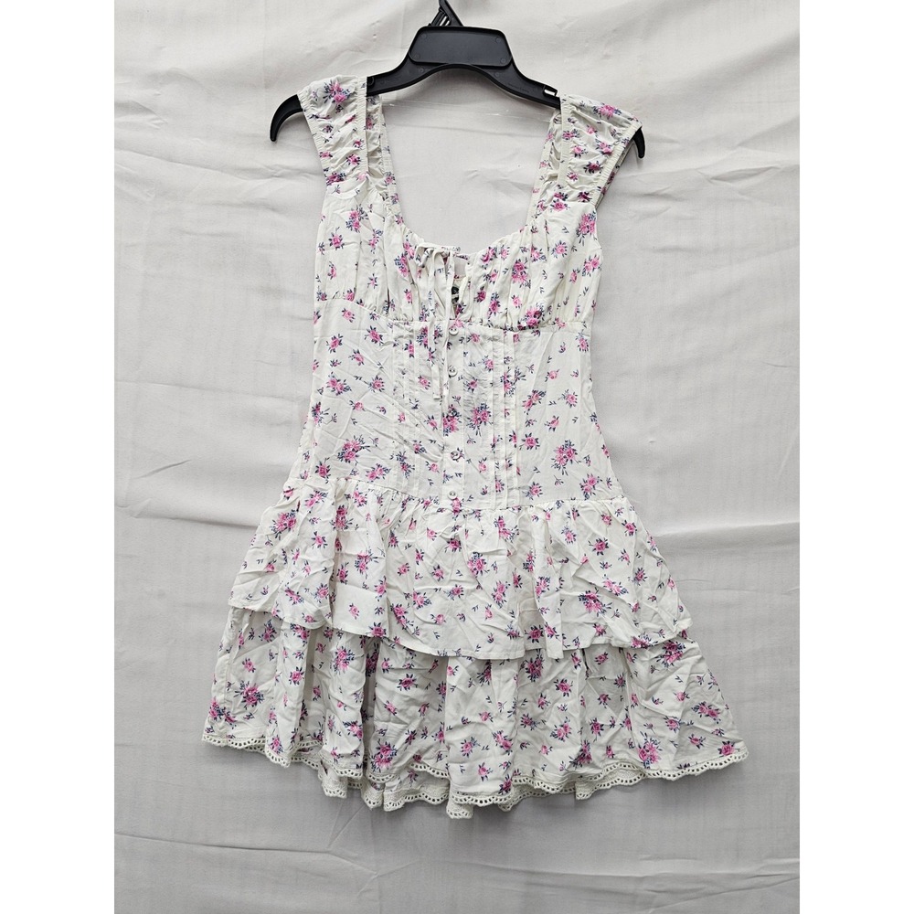 Wild Fable Womens Floral Ruffle Mini Dress White Rayon Casual Size XXS